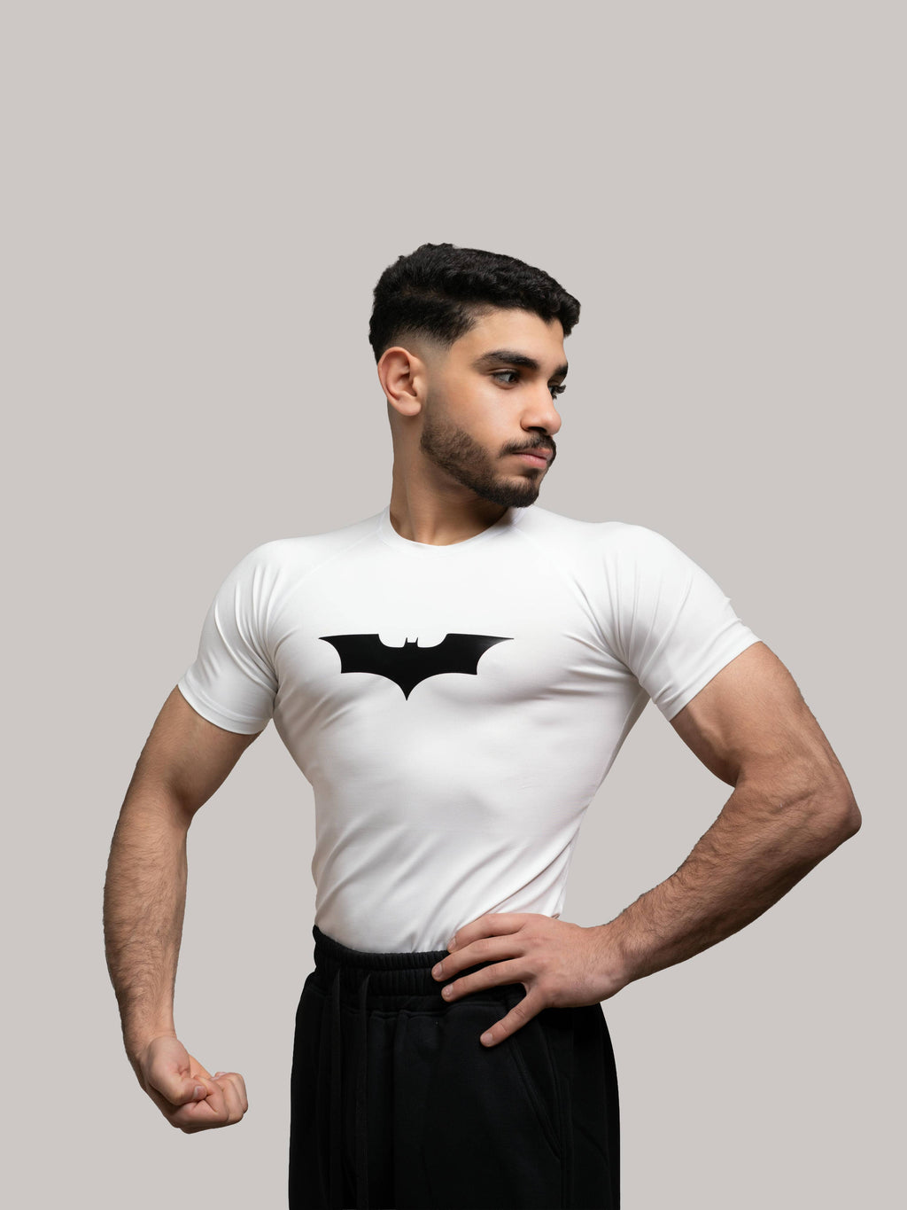 WHITE COMPRESSION TEE-BATMAN