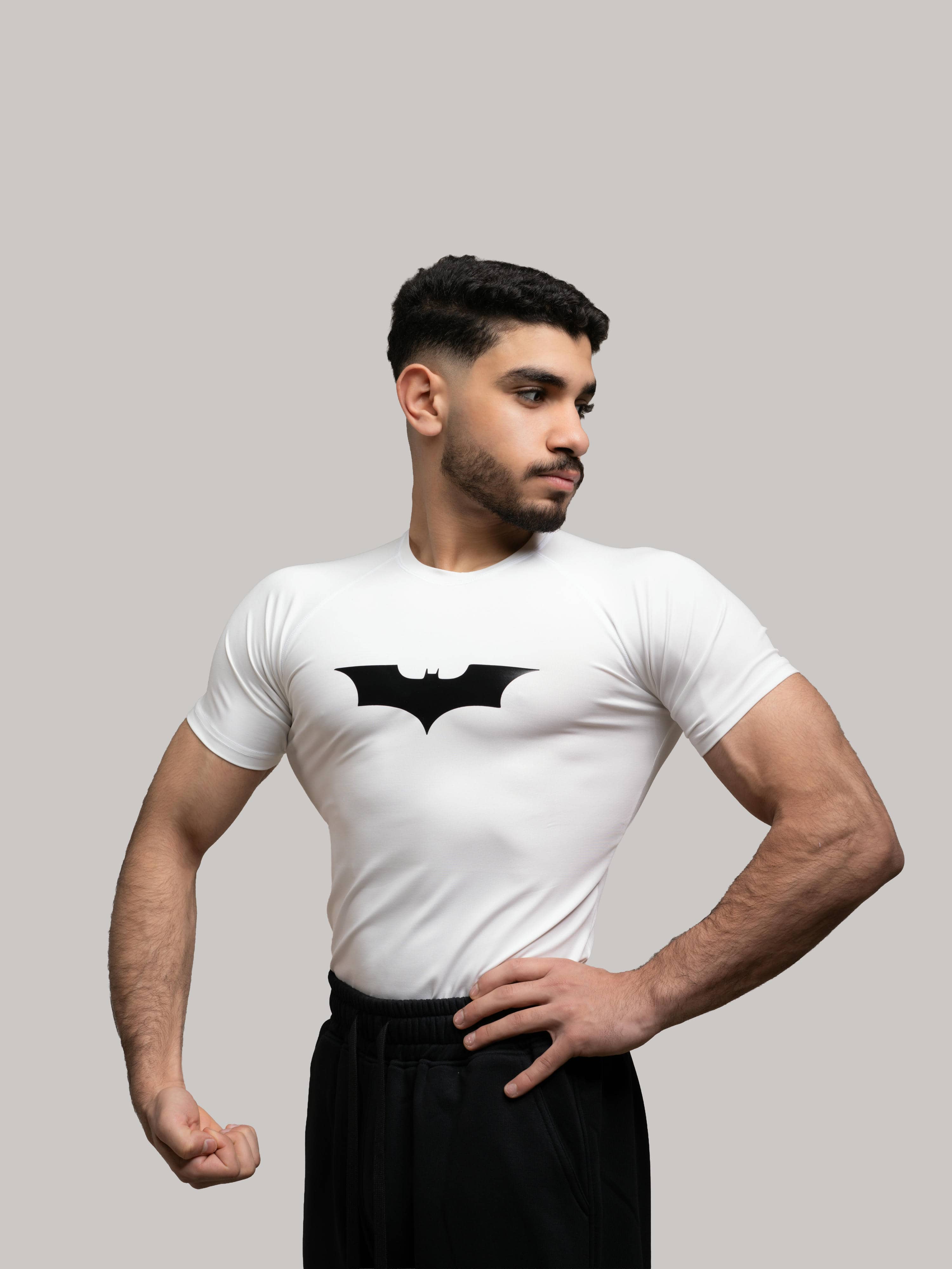 WHITE COMPRESSION TEE-BATMAN
